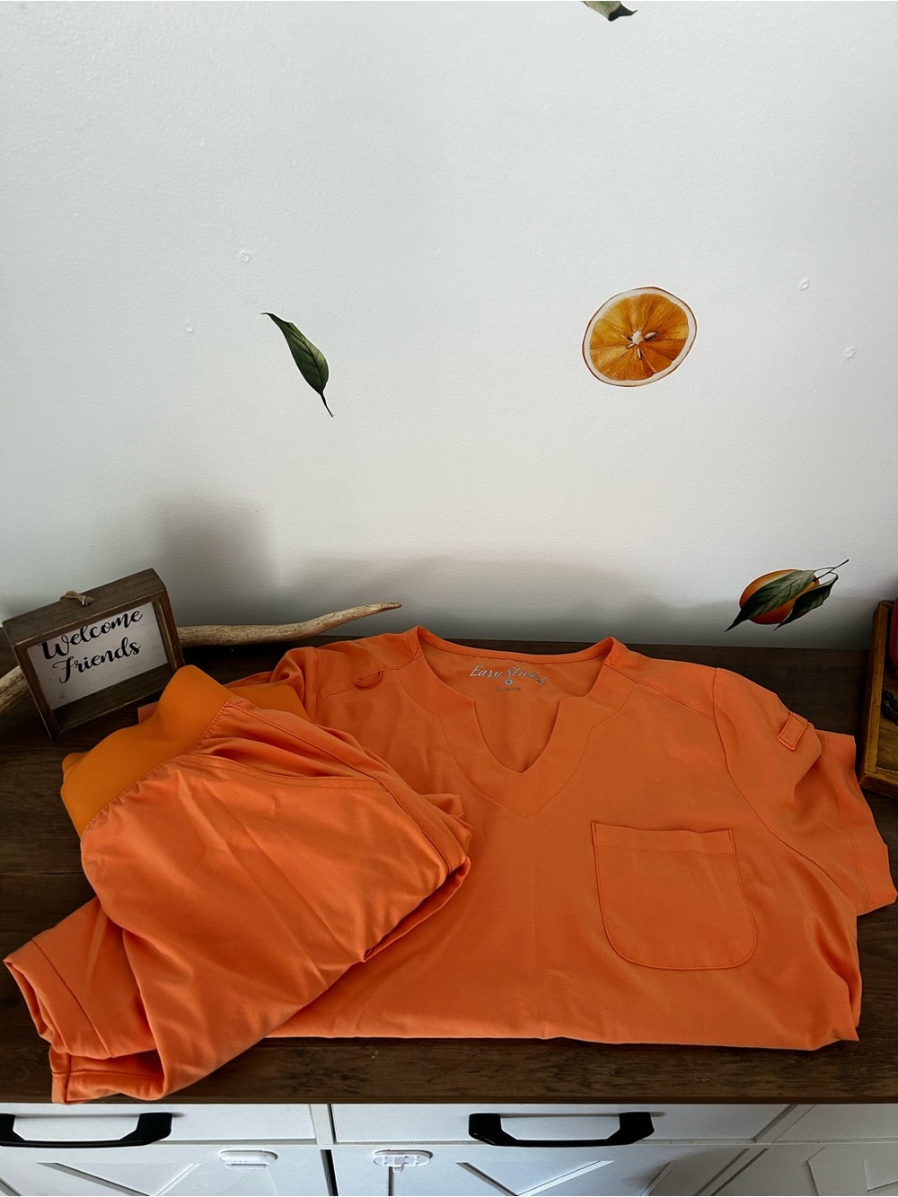 Orange Women's Scrub Top & Jogger Set - Comfort Pocket Design